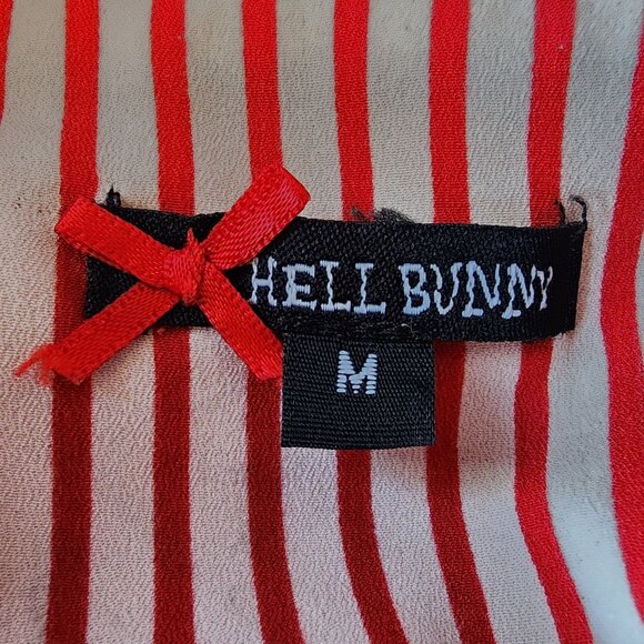 Hell Bunny Womens Medium Top Avery Blouse Sailboat Birds Striped Pinup Retro Red - Picture 7 of 11